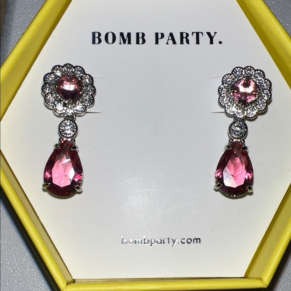 Bomb Party Pink and Silver Floral Drop Earrings